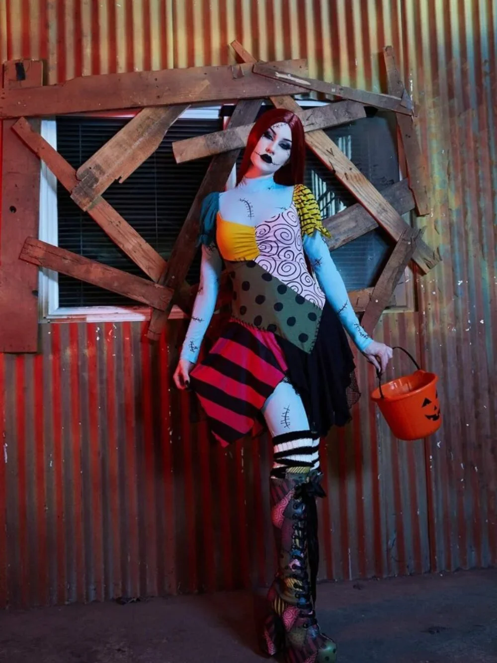 Spooky Nightmare Sally Rag Doll Costume – Colorblock Halloween Outfit for